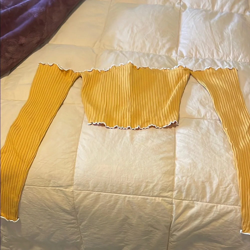 Yellow Off-Shoulder Ribbed Top - Picture 1 of 1